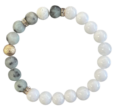 JASPER AND WHITE STONE STRETCH BRACELET