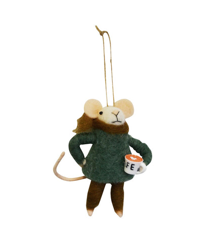 MOUSE WITH COFFEE MUG ORNAMENT