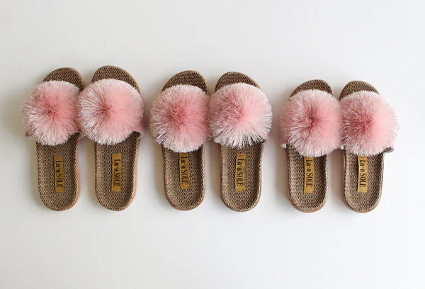KIDS SIZE POM POM SLIDES PINK
