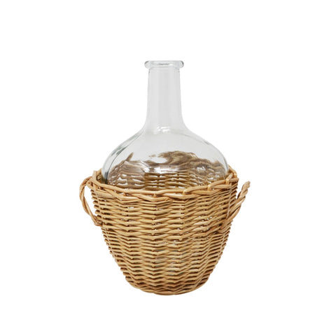 GLASS VASE IN WICKER BASKET